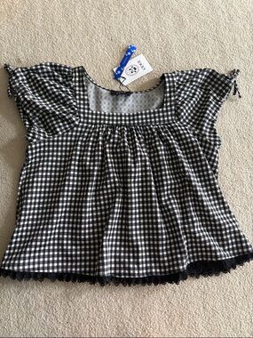 Cider Black and White Gingham Square Neck Top